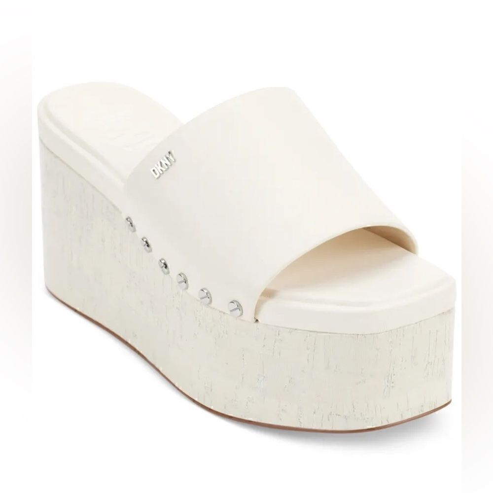 Dkny Alvy Studded Platform Wedge Slide Sandals - Eggnog, Shoes 9.5 New